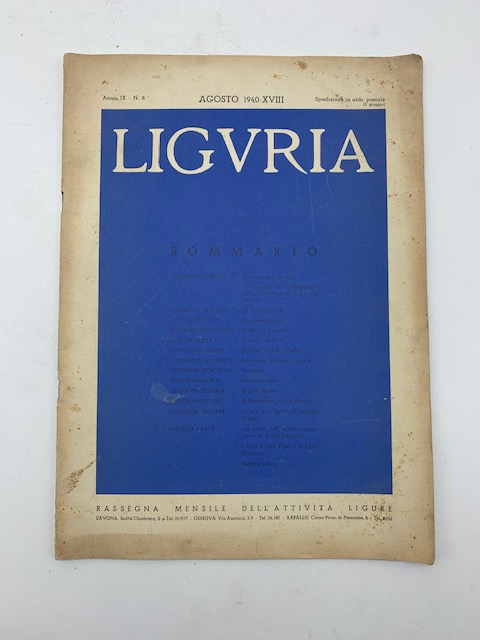 Liguria. Rassegna mensile dell'attività ligure, n. 8, agosto 1940
